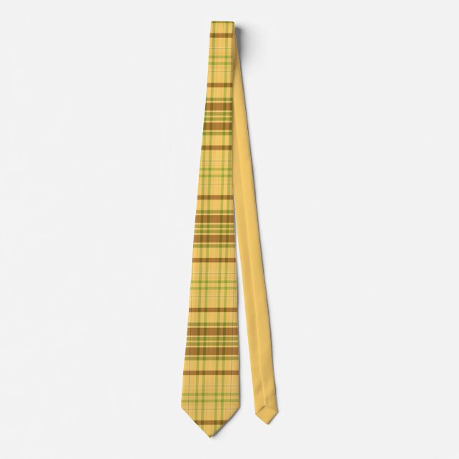 Cravate Retro classique Jaune & Brown Motif Plaid Hommes (Devant)