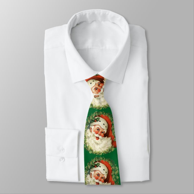 Cravate Retro Cute Chubby Père Noël Wreath Vêtements de Fê (Attaché)