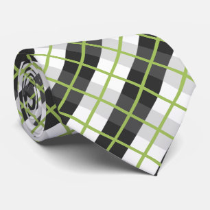 Cravate Retro Green Black and White Plaid Pattern