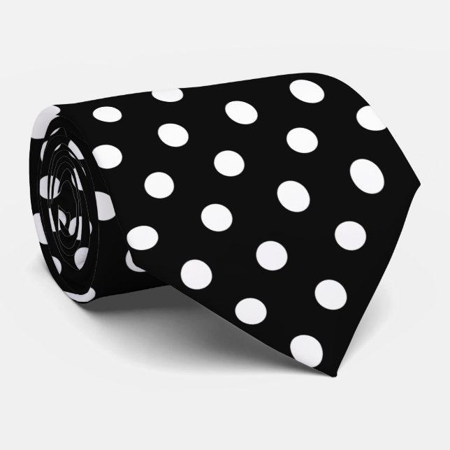 Cravate Rétro point de polka noir et blanc (Roulé)