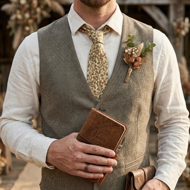 Cravate Retro Rustic Floral Olive Green Vine Pattern (Créateur téléchargé)