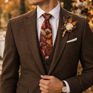 Cravate Riche Florale d'Automne Bourguignon Profond