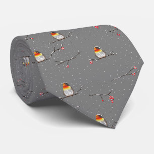 Cravate robin et motif de neige