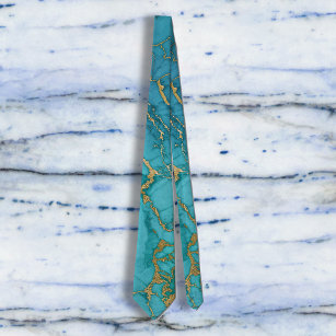 Cravate Roche en pierre de marbre bleu turquoise Gold Foil