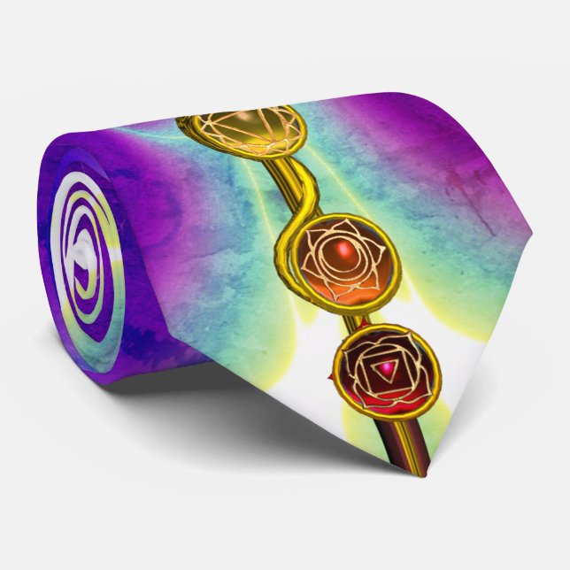 CRAVATE RODE D'ASCLEPIUS 7 CHAKRAS, YOGA, ÉNERGIE SPIRITUE (Roulé)