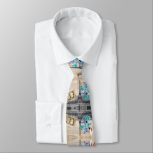 Cravate romantique papillon bleu français paris tour eiffe