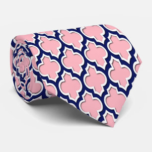 Cravate Rose, bleu marine, blanc Quatrefoil marocain #4DS