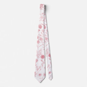 Cravate Rose botanique Fleurs d'or Motif blanc