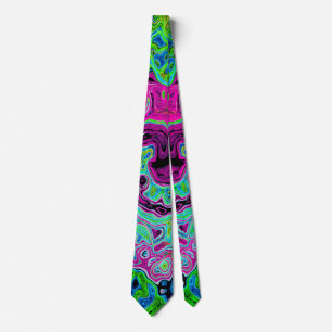 Cravate Rose Chaud et Tourbillon Abstrait Rétro Groovy Ble