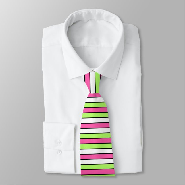 Cravate Rose chaud, vert citron, noir et blanc (Attaché)
