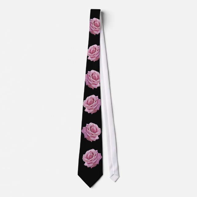 Cravate Rose de rose sur le noir (Devant)