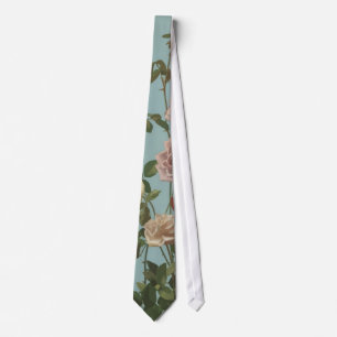 Cravate Rose de thé vintage et Roses bleus