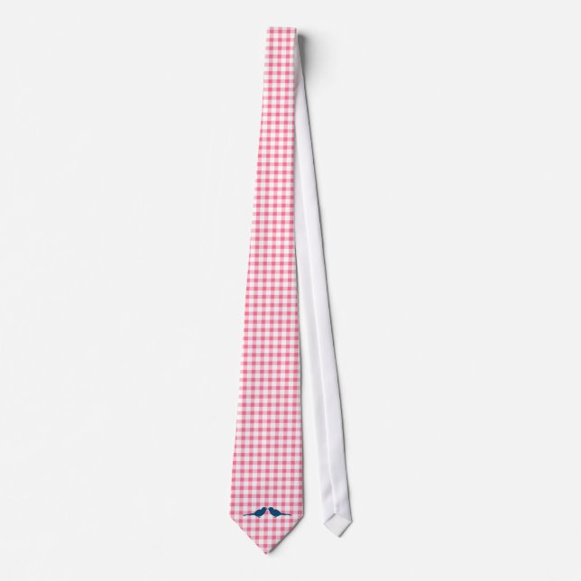 Cravate Rose En vichy Motif Bleu Inséparables Salles Crava (Devant)