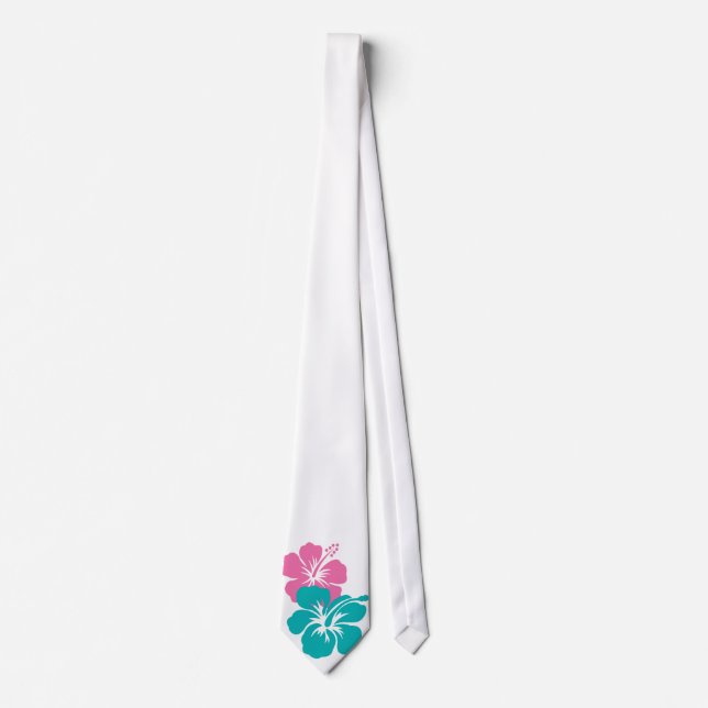 Cravate Rose et fleurs de ketmie de turquoise (Devant)