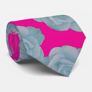 Cravate Rose Florale Bleu Poussiéreux Rose Chaude Cadeau F