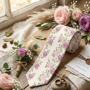 Cravate Rose Florale Pastel Rose Douce