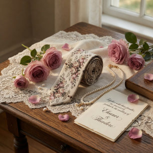 Cravate Rose Florale Vintage Mauve Élégante