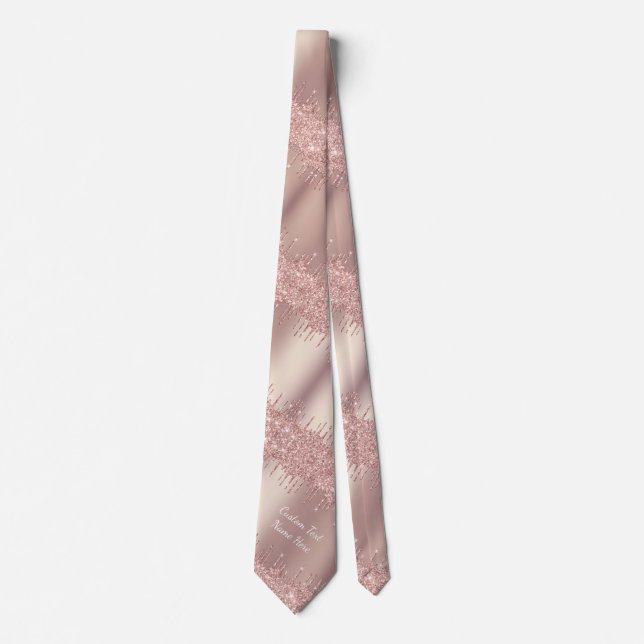 Cravate Rose Gold Glitter Sparkly Tie with Custom Text (Devant)