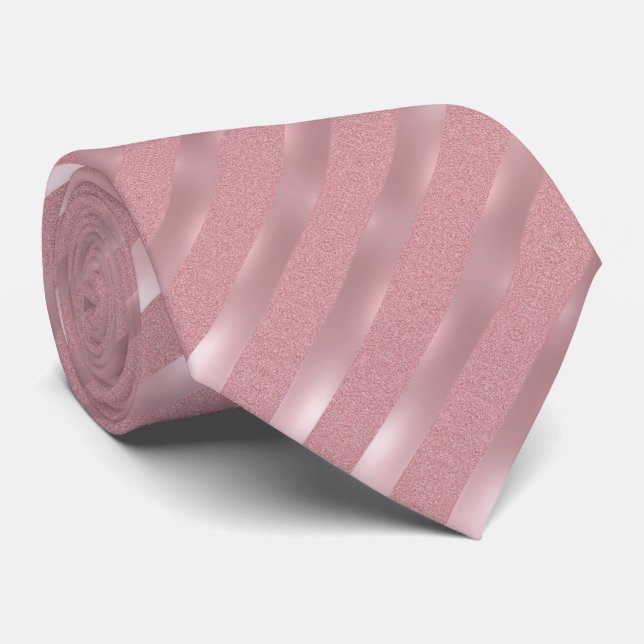 Cravate Rose Modish Parties scintillant or Modèle rayé Élé (Roulé)