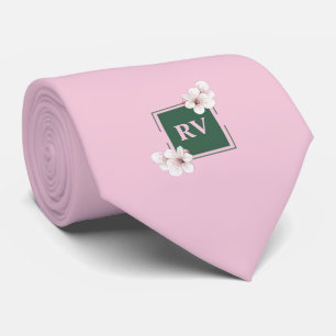 Cravate Rose Monogramme Fleur de cerise sauvage