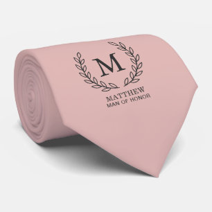 Cravate Rose Pâle Élégant Homme d'Honneur Mariage Monogram