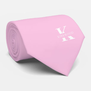 Cravate Rose Pâle Élégant Monogramme + Nom   Un Côté