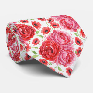 Cravate Rose Pâle Vibrante et Rouge Juteux Péonie Aquarell