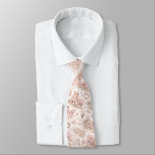 Cravate Rose Pâle Village Anglais Mariage Aquarelle