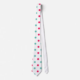 Cravate Rose profond, Aqua, Polka blanche pointillé
