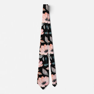 Cravate Rose sur vert noir Aquarelle aquarelle motif flora