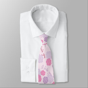 Cravate Rose violet Floral Je T'Aime