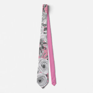 Cravate Roses aquarelle en gris et blanc sur Parties scint