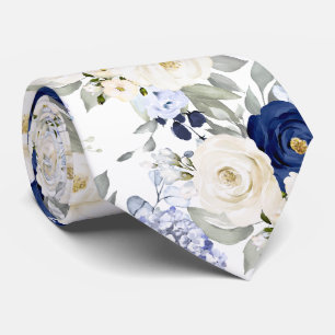 Cravate Roses Aquarelles de PixDezines Bleu Nuit Crème