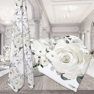 Cravate Roses blanches pures et Mariage d'eucalyptus argen