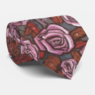 Cravate Roses d'automne motif floral rétro rose gris marro