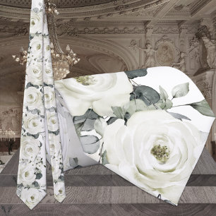 Cravate Roses de Desdias blanc pur et Mariage d'Eucalyptus