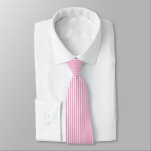 Cravate Roses et Blanc rayures fines en rose bubble-gum