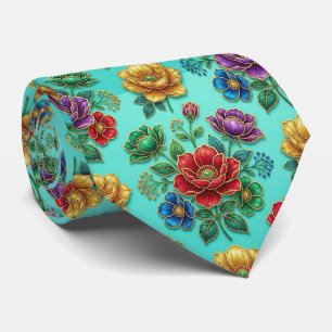Cravate Roses Faux Soie Ton de Bijou + Gentleman en Or