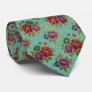Cravate Roses Faux Soie Ton de Bijou + Gentleman en Or