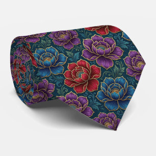 Cravate Roses Faux Soie Ton de Bijou + Gentleman en Or