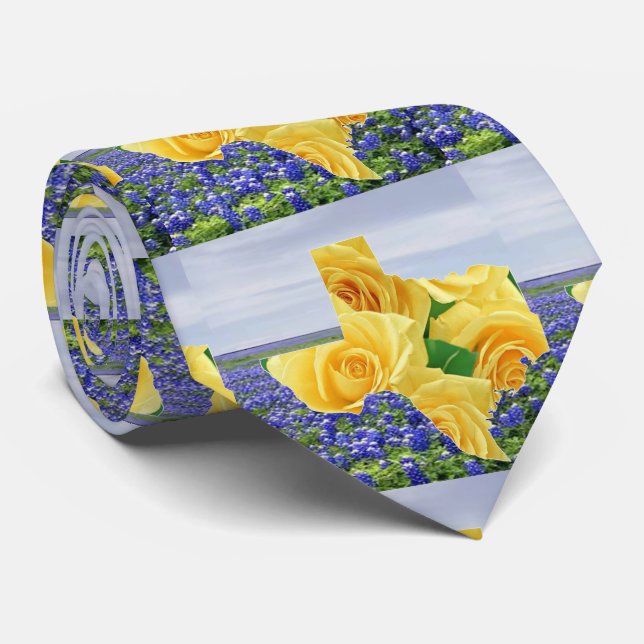 Cravate Roses jaunes et Bluebonnets de forme du Texas (Roulé)