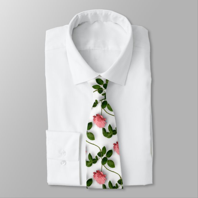 Cravate Roses roses vertes tiges motif sans couture (Attaché)