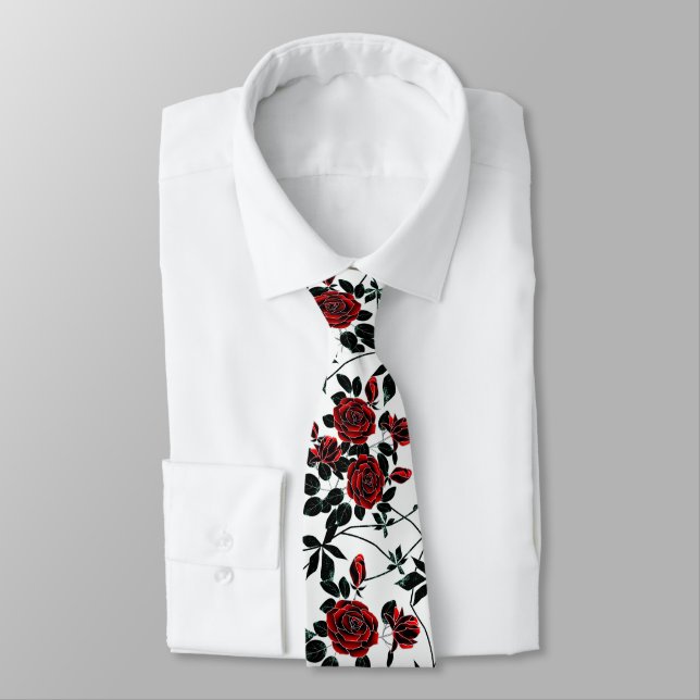 Cravate Roses rouges. (Attaché)