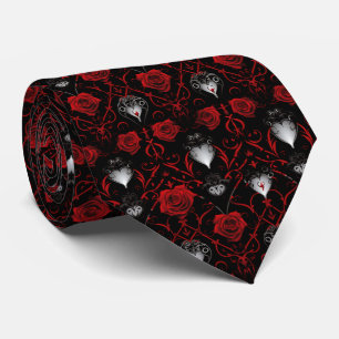 Cravate Roses Rouges Gothiques Cœurs d'Argent