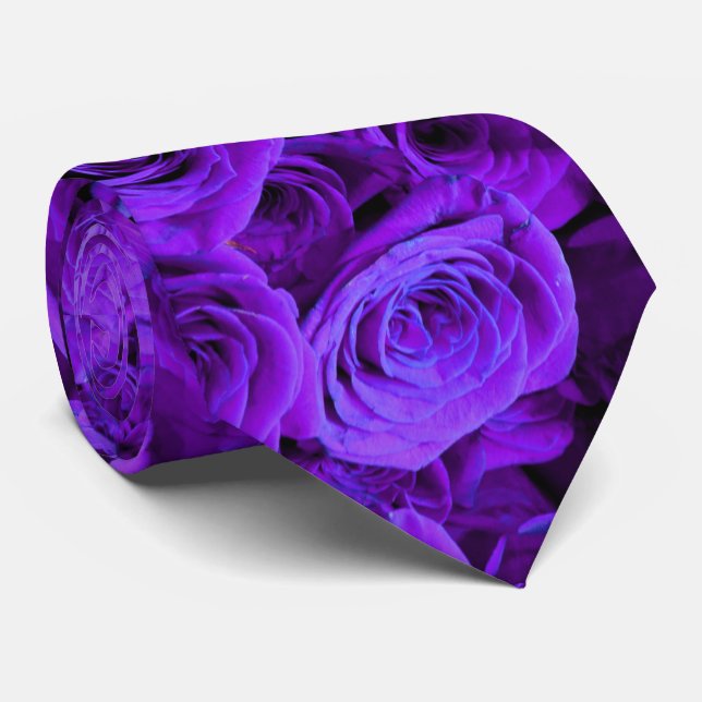 Cravate roses violet romantique, joli bouquet de rose (Roulé)