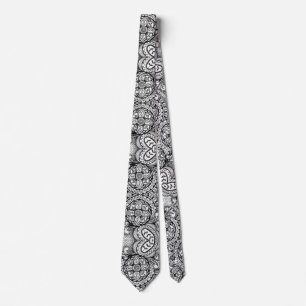 Cravate Rosette noire et blanche Floral Mandala Paisley