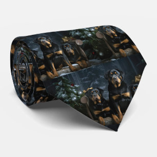 Cravate Rottweiler enneigé traîneau décoration de Noël