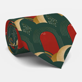 Cravate Rouge Abstrait, vert et or