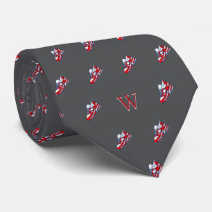 Cravate Rouge Blanc Basket Collecteur Monogramme gris init