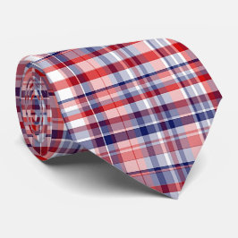 Cravate Rouge, Blanc, Bleu Preppy Madras Plaid